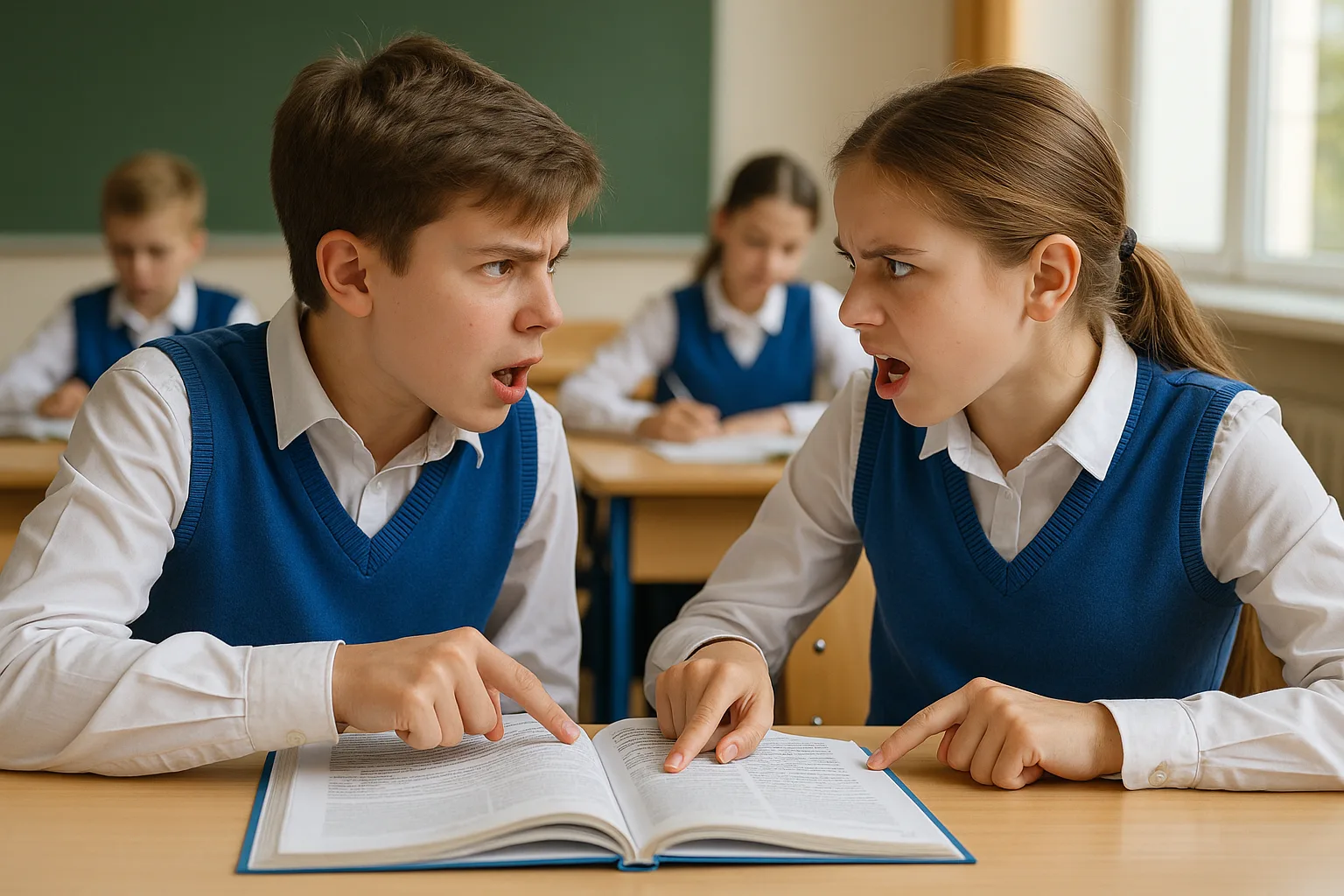 Ученики спорят о задании в учебнике